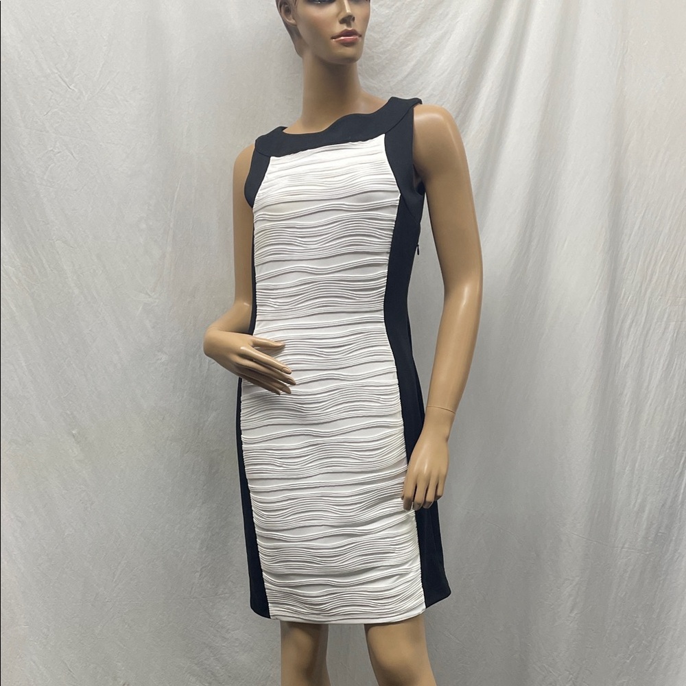 Calvin Klein Women's Black and White Ribbed Sleeveless Dress